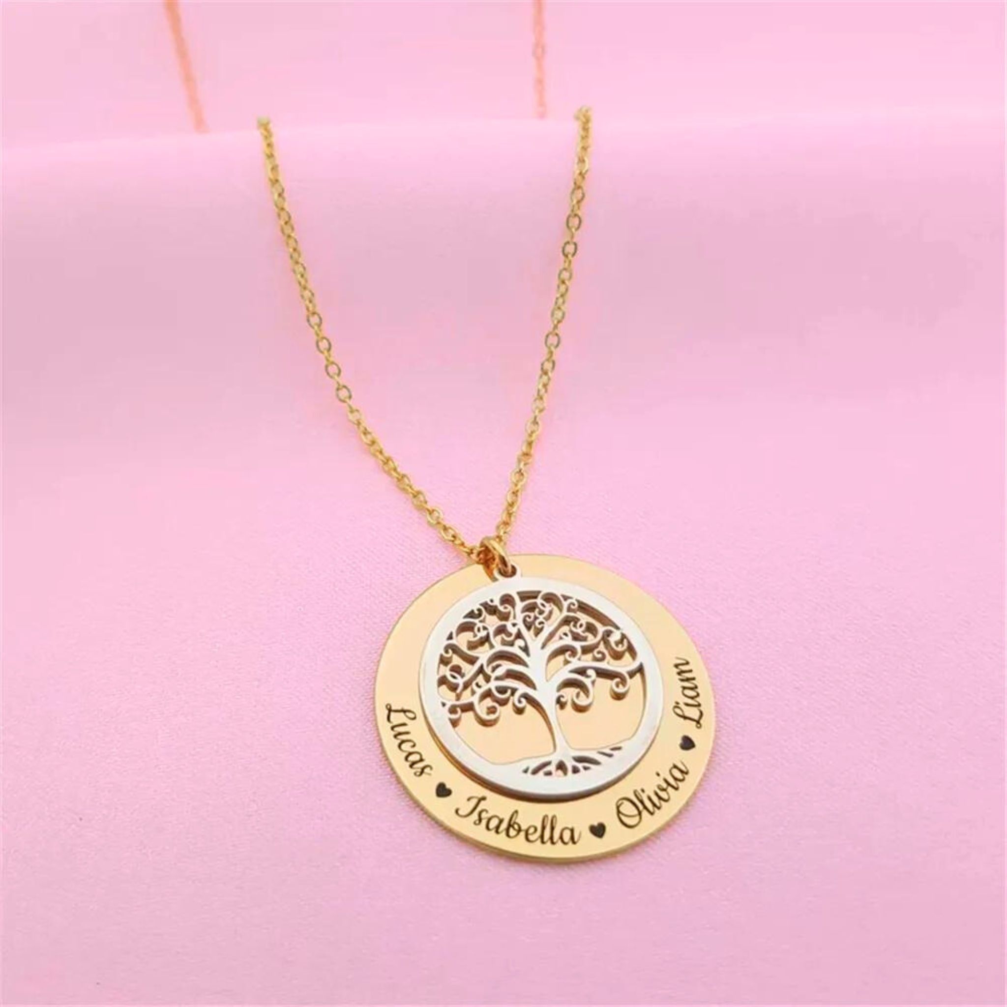 2 Colar Árvore da Vida Até 5 Nomes Personalizados Banhado em Ouro 18k - Imagem 1