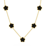 Colar de Trevo Preto Banhado em Ouro 18k