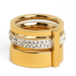 Anel Triplo com Fileira de Pedras Brilhantes Banhado em Ouro 18k