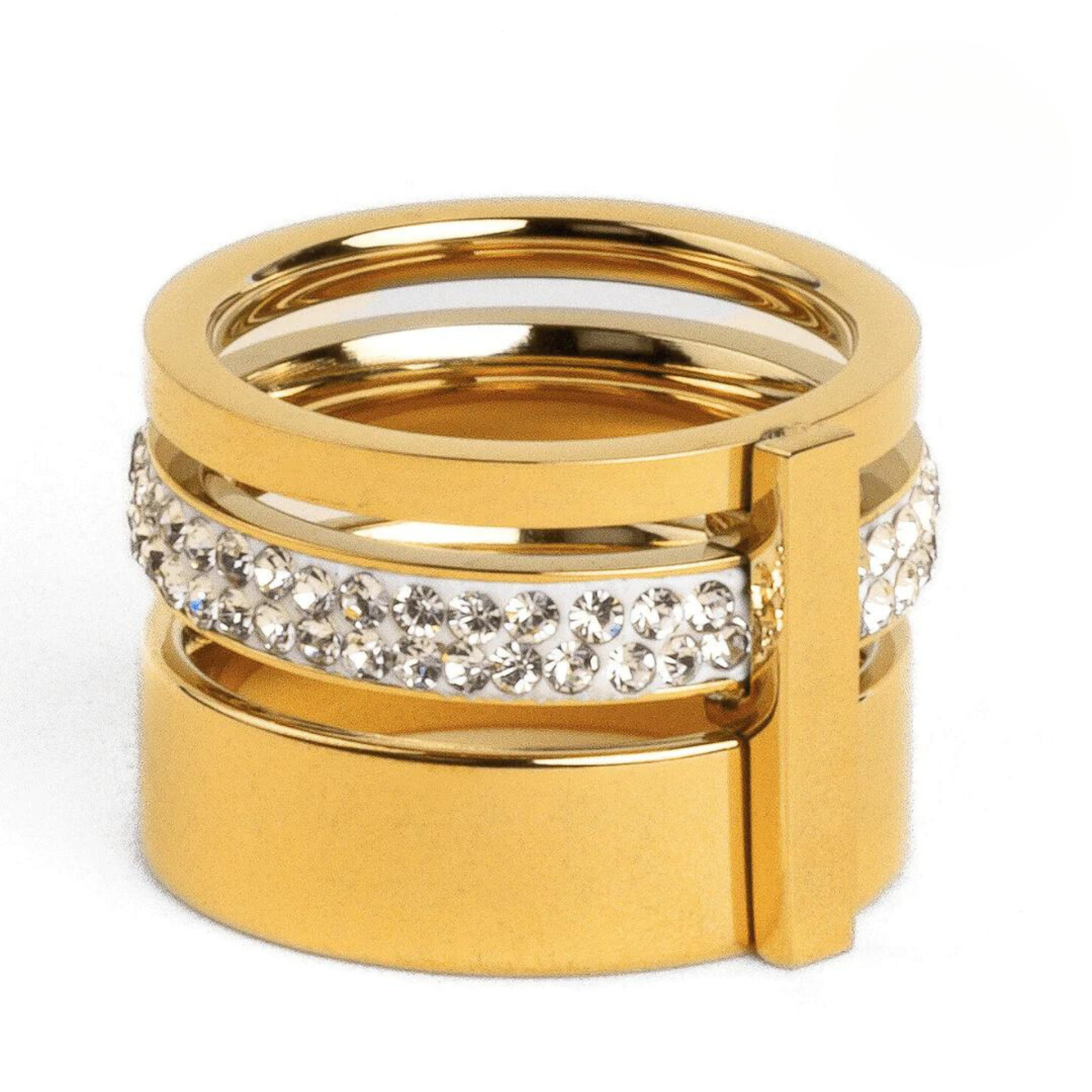 1 Anel Triplo com Fileira de Pedras Brilhantes Banhado em Ouro 18k - Imagem 1