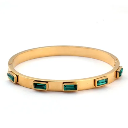 Bracelete Cristais Navete Verde Banhado em Ouro 18k