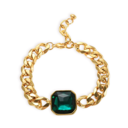 Pulseira Rich Pedra Verde Esmeralda Banhada em Ouro 18k