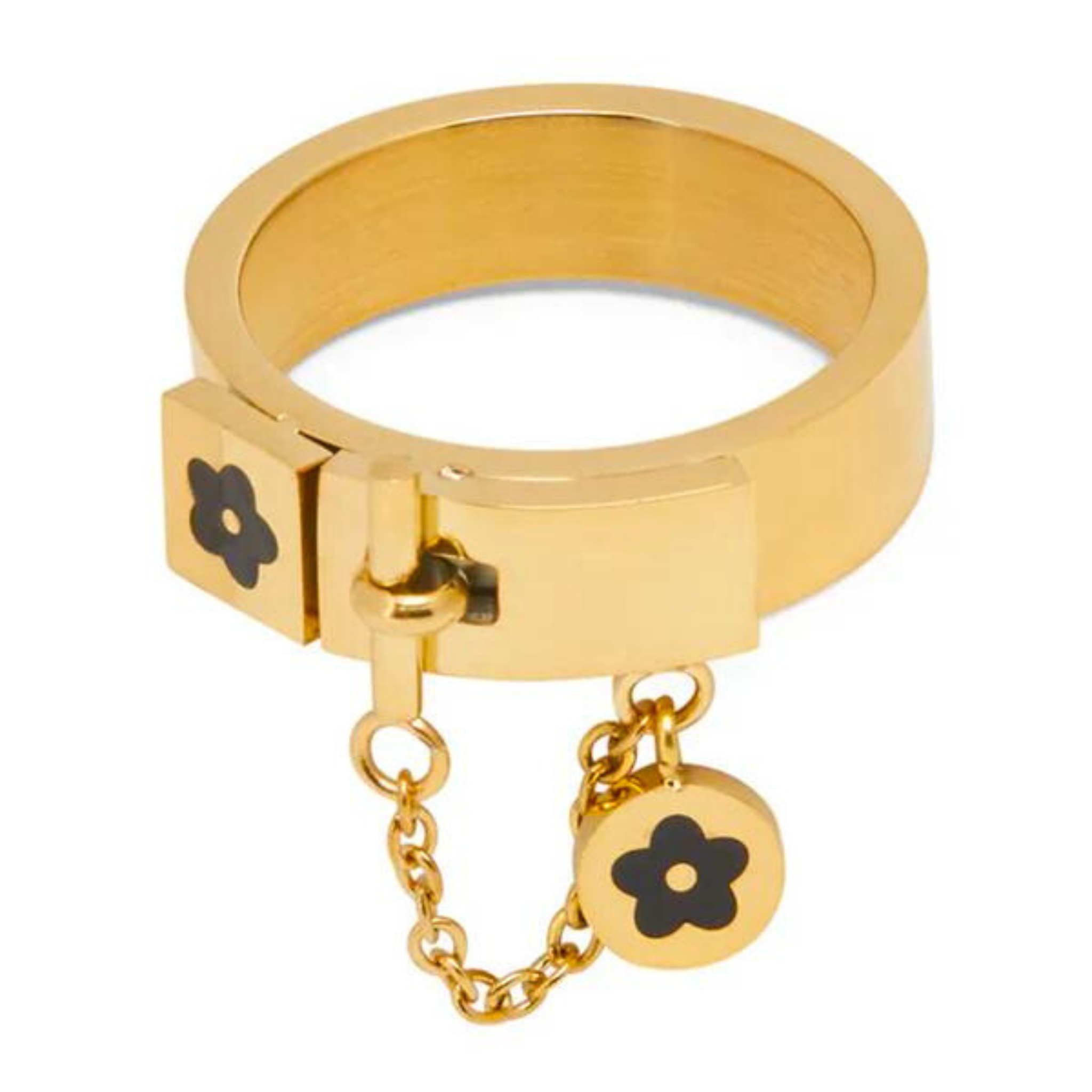 Manicure Pedicure Cuticulagem Eszamalte em gel Banho de gel Alongamento Manutenção Remoção Blindagem Spa dos pés (38) Anel de Flores com Fechadura Banhado em Ouro 18k - Imagem 1