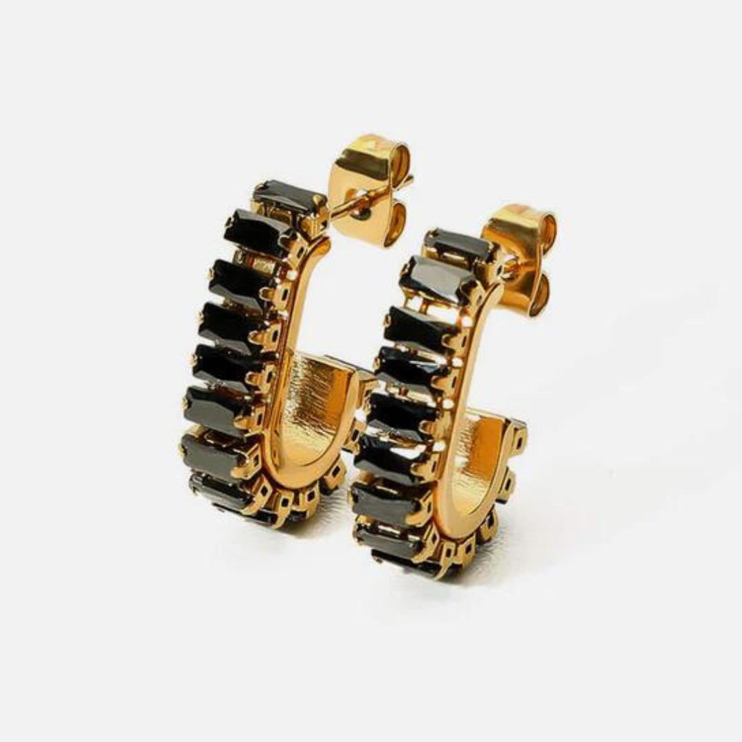 Design sem nome (45) Brincos Date Ébano Cravejado Banhado em Ouro 18k - Imagem 1