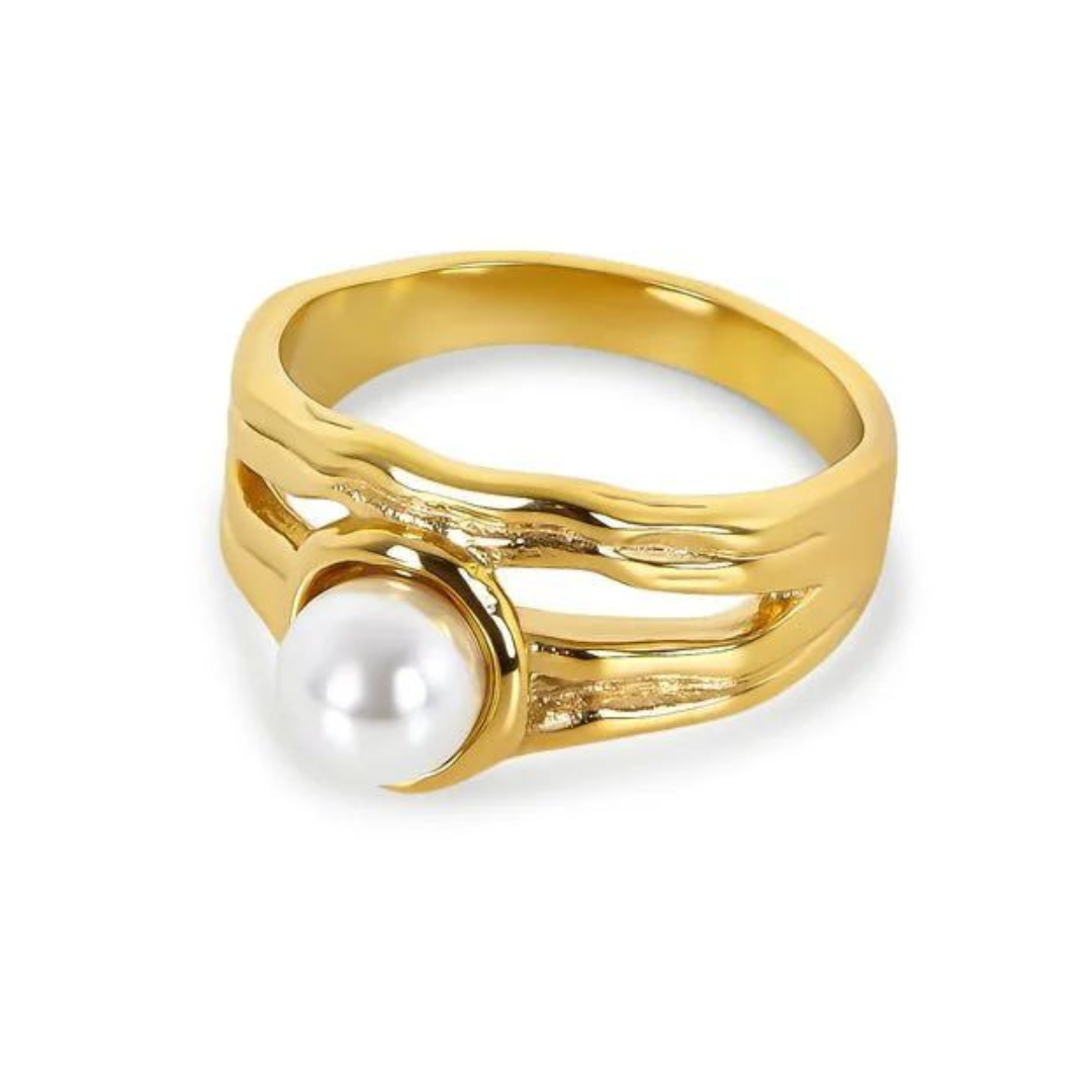 Up to 50% off in all our products. (4) Anel Aphrodite Pérola Banhado em Ouro 18k - Imagem 1
