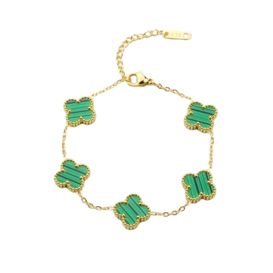 4 Pulseira Trevo Verde Banhada em Ouro 18k - Imagem 1