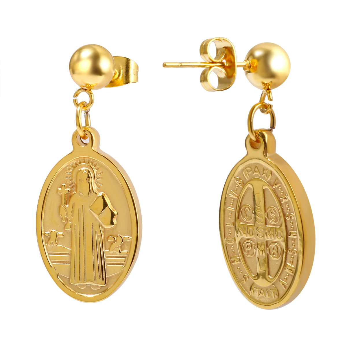 Scc66c94bb16842a2a71ae96492944165e.webp Brincos Medalha São Bento banhado em Ouro 18k - Imagem 1