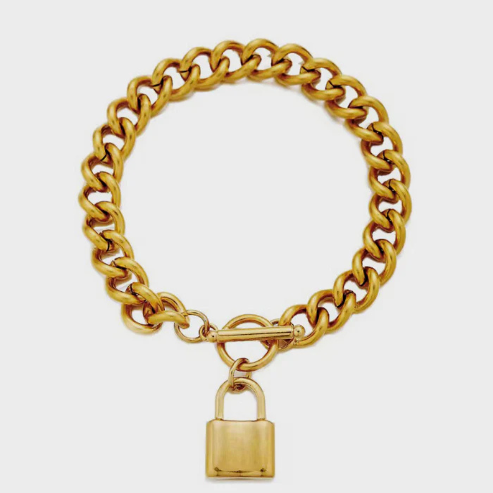 Design sem nome (69) Puleseira Padlock Linked Banhado em Ouro 18k - Imagem 1