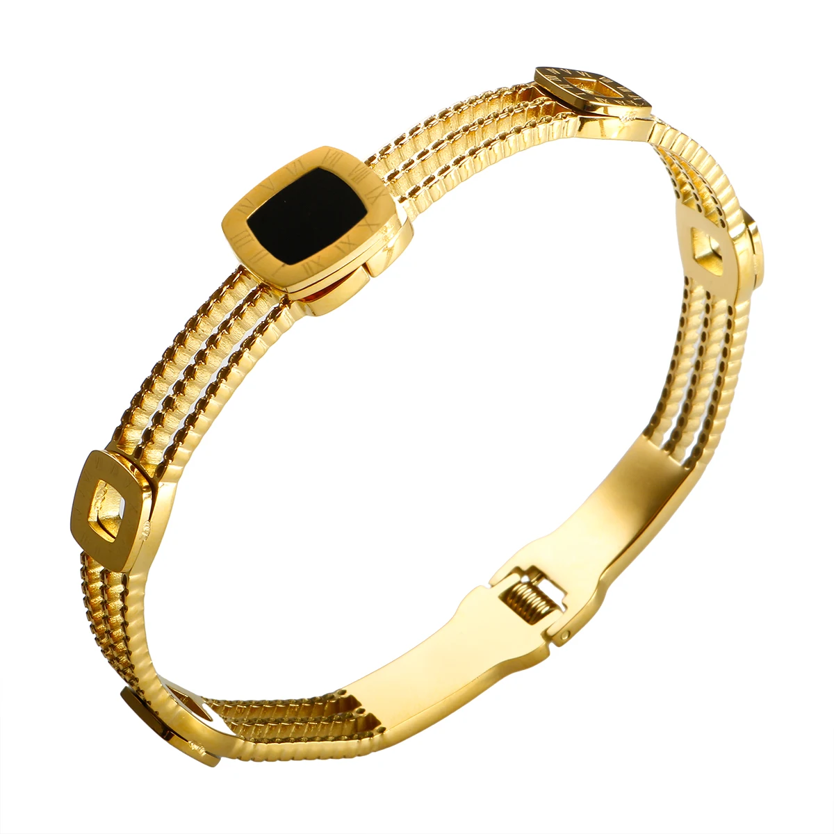S84930def40104f58b29c008ceee4a059n.webp Bracelete Onyx Geométrico Banhado em Ouro 18k - Imagem 1
