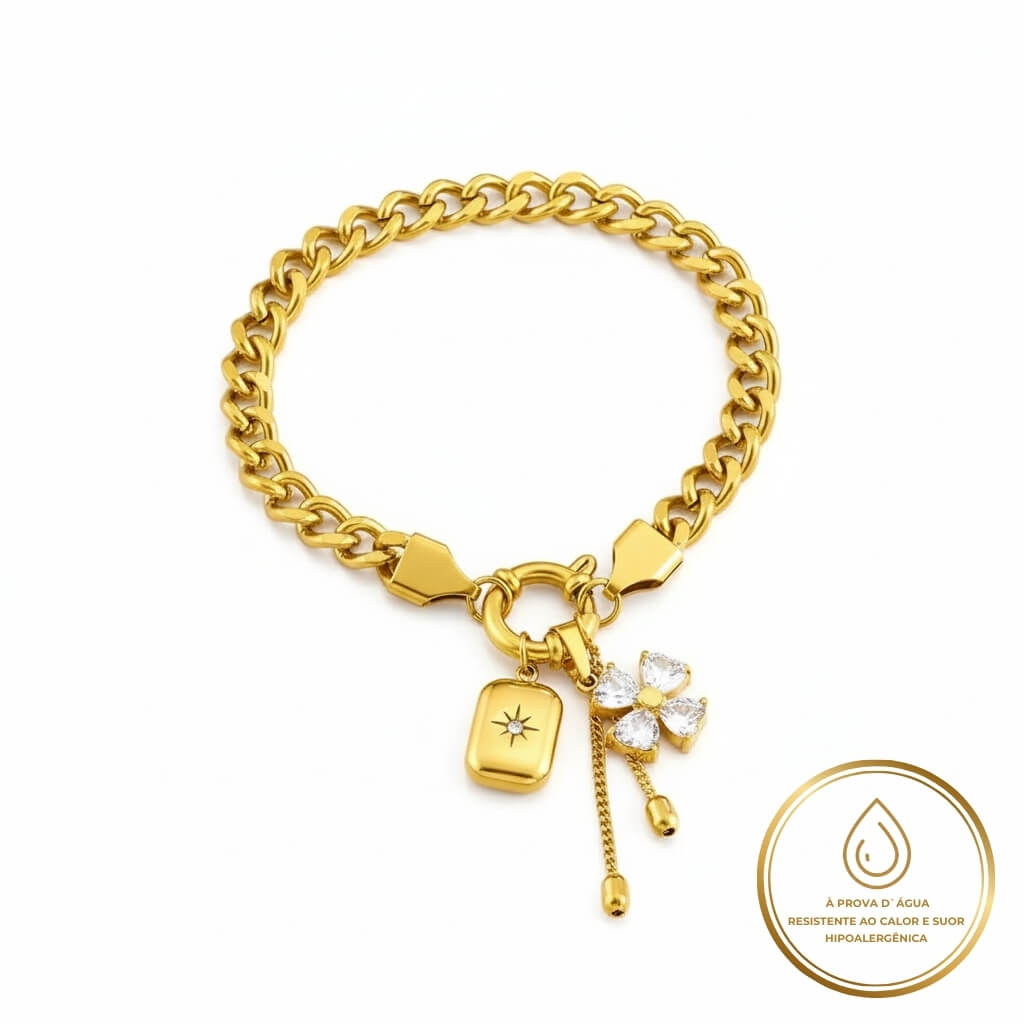 Design sem nome - 2025-09-24T192551.129 (1) Pulseira Trevo de Luz Banhada em Ouro 18k - Imagem 1